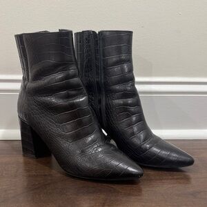 Aquatalia Black Croc-Patterned Heeled Boots